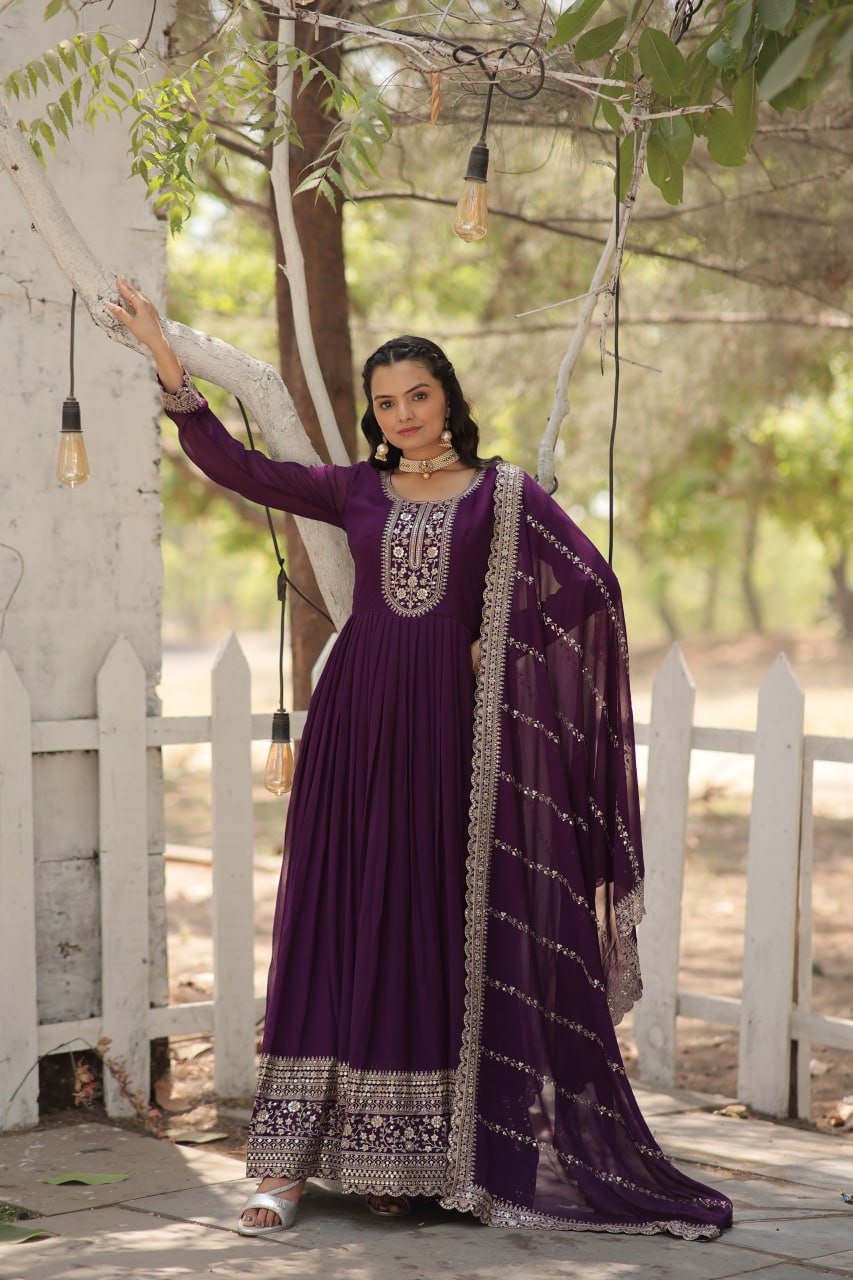 Faux Blooming Gown with Rich Sequins Embroidered work Gown with Dupatta