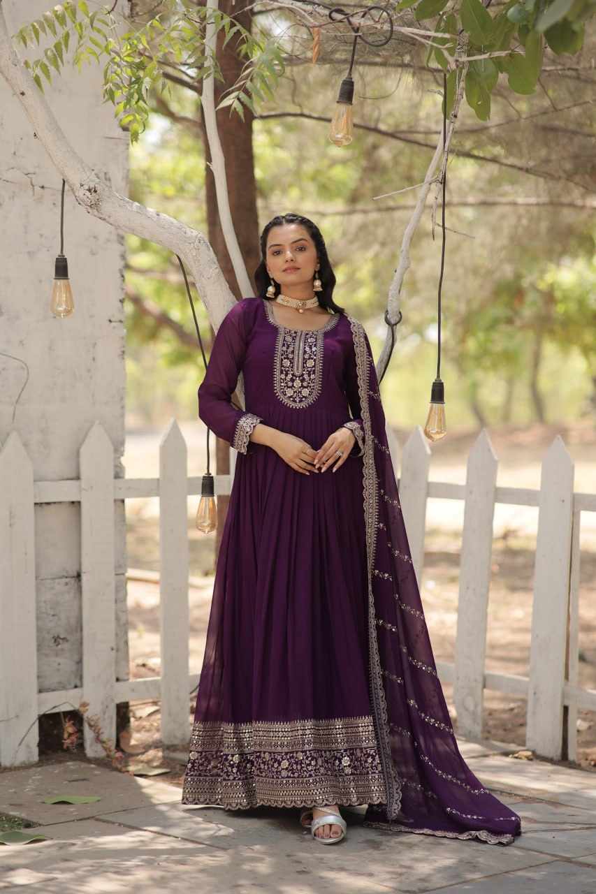 Faux Blooming Gown with Rich Sequins Embroidered work Gown with Dupatta