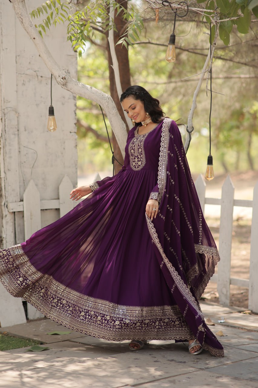 Faux Blooming Gown with Rich Sequins Embroidered work Gown with Dupatta