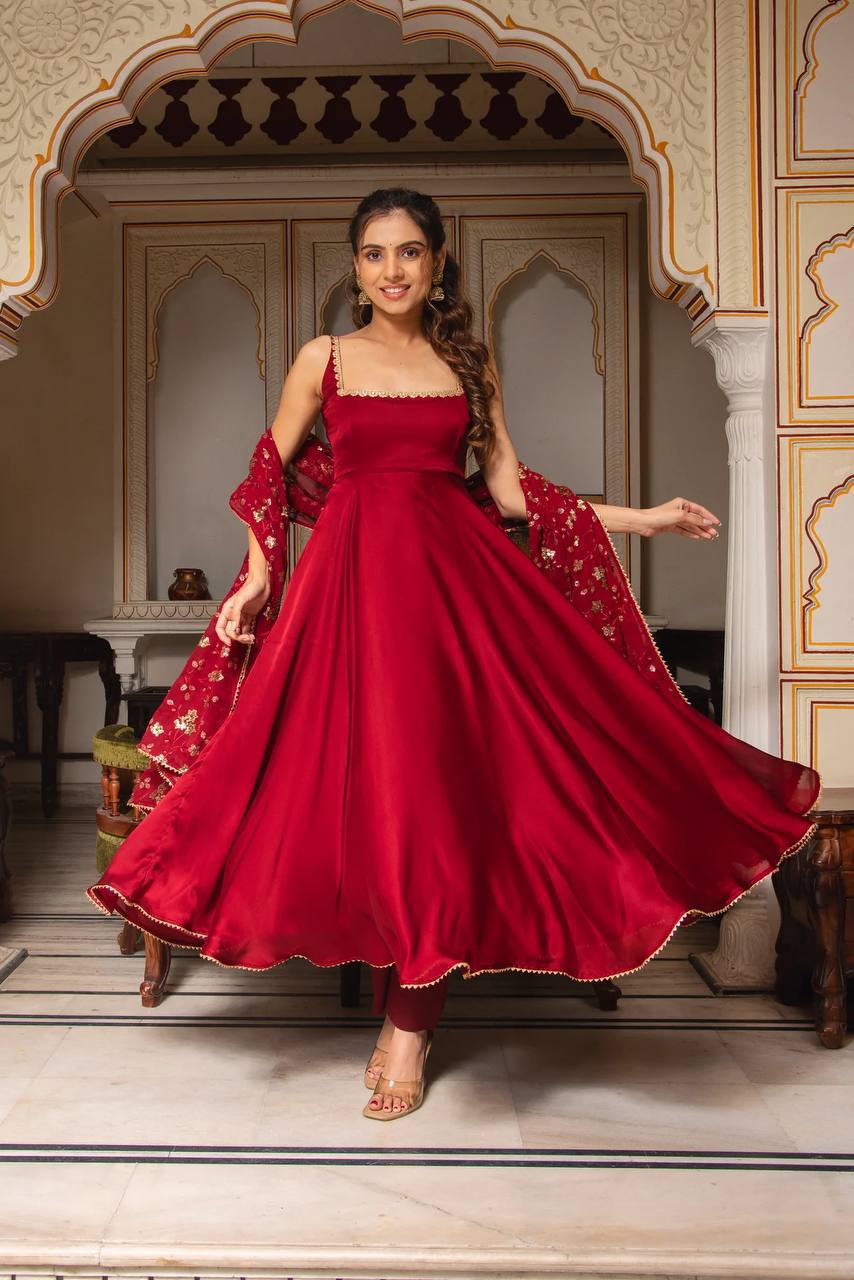 silk stylish anarkali gown pant with dupatta sets