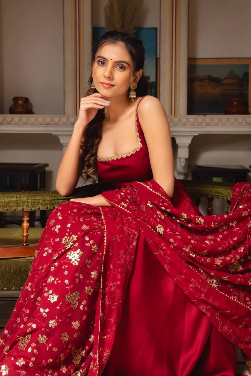 silk stylish anarkali gown pant with dupatta sets