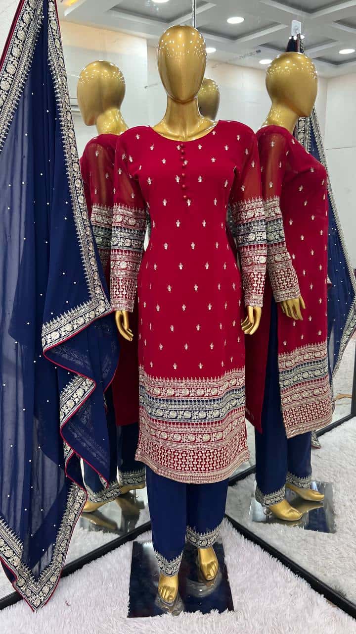 Faux georgette mirror work kurta sets
