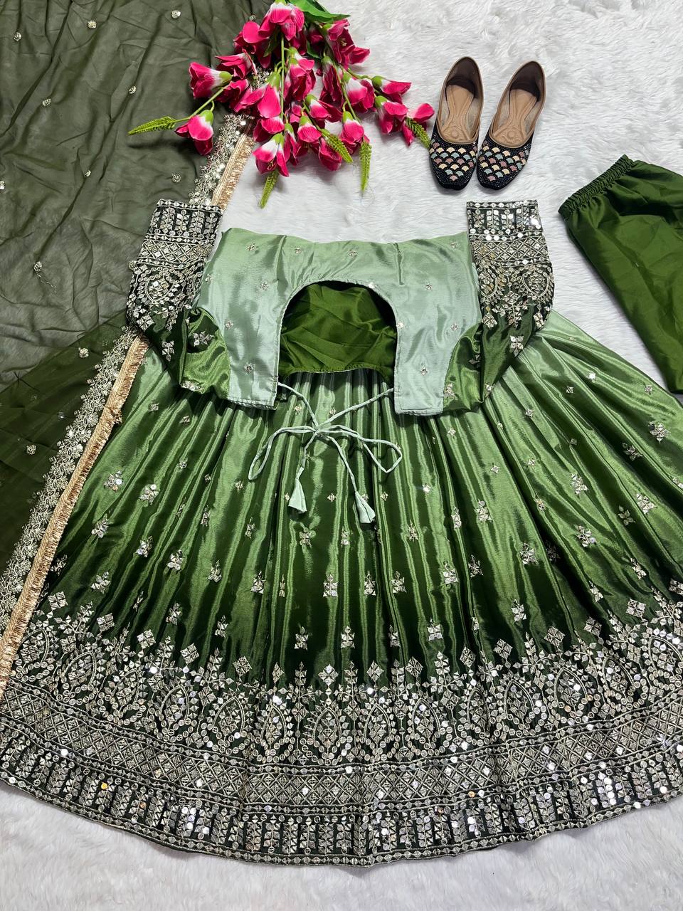 Heavy Chinon Silk with padding and embroidery work Gown Pant with Dupatta