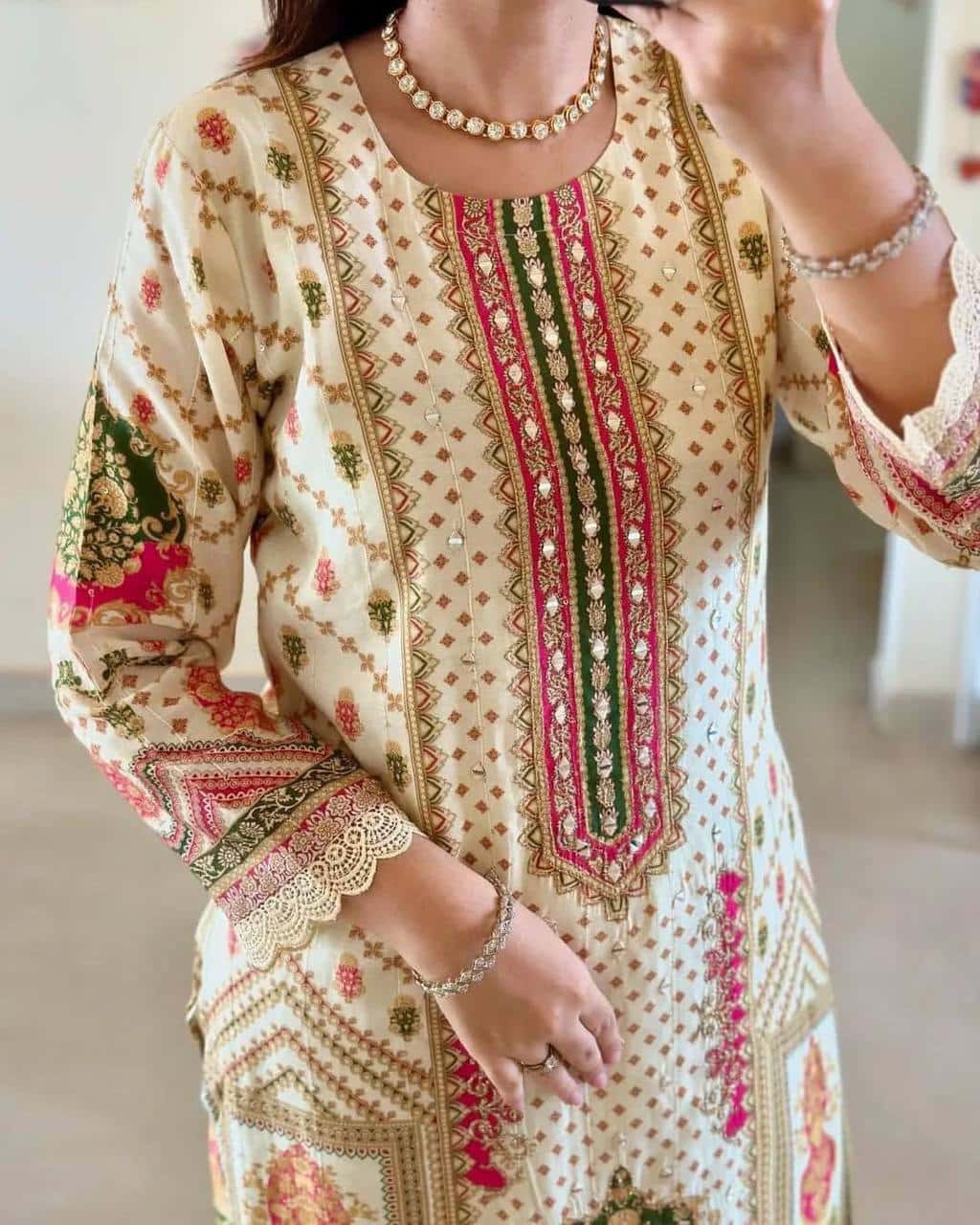 Cotton suit sets with chanderi fabric dupatta