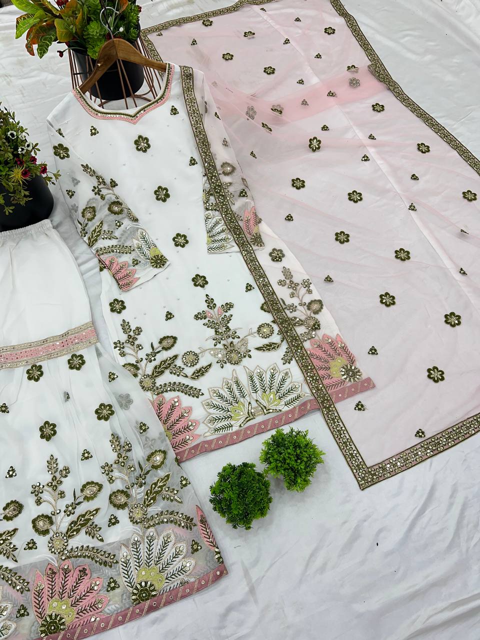 Women designer georgette kurta sharara with dupatta sets