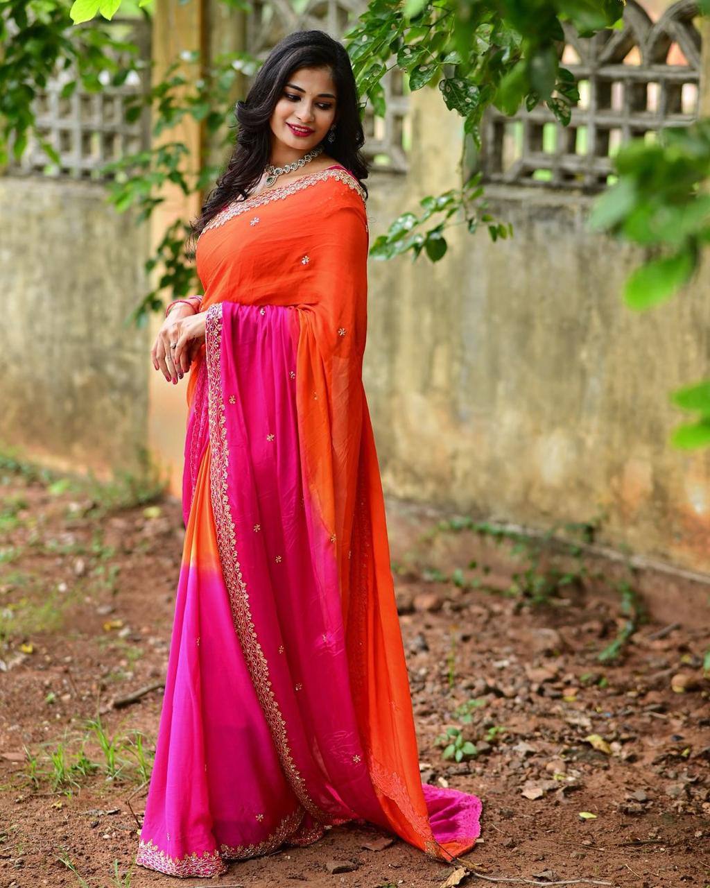 Heavy embroidery with sequence and zari work Saree