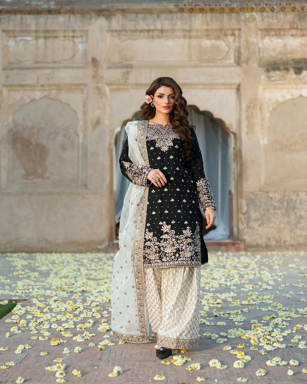 Black handwork top palazzo with dupatta sets