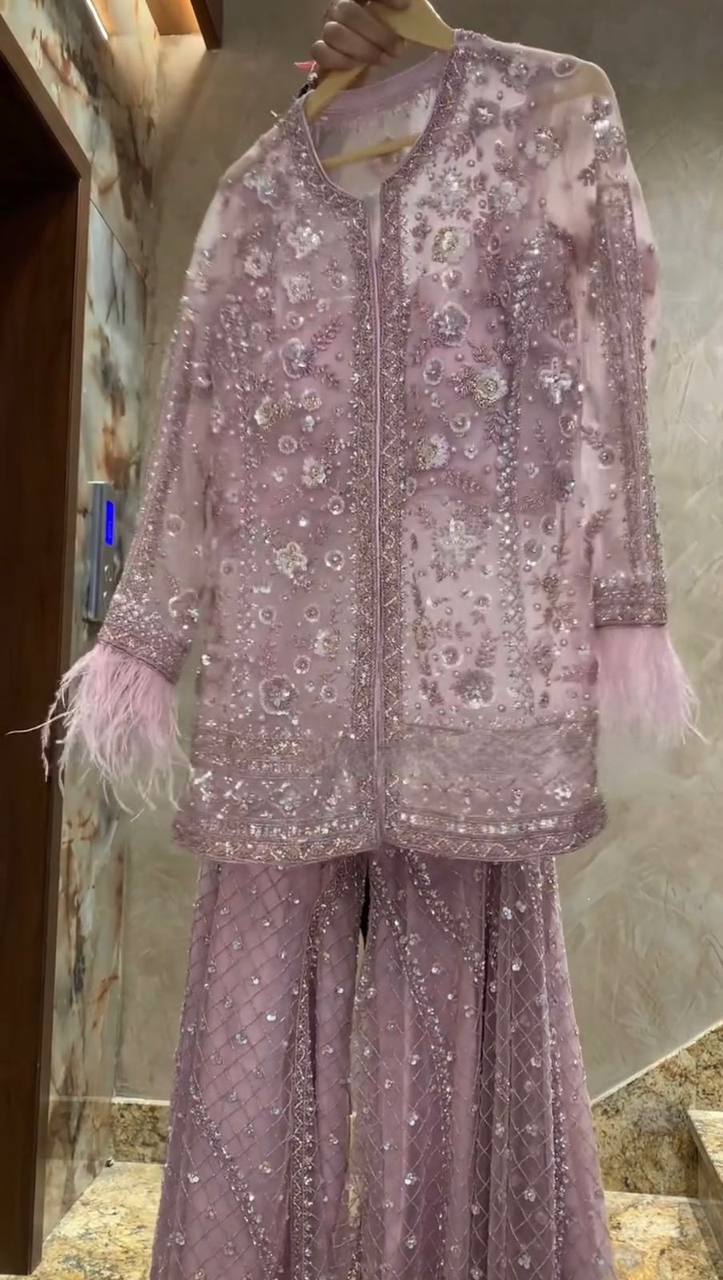 Designer Butterfly Net Top Palazzo Set with Blouse
