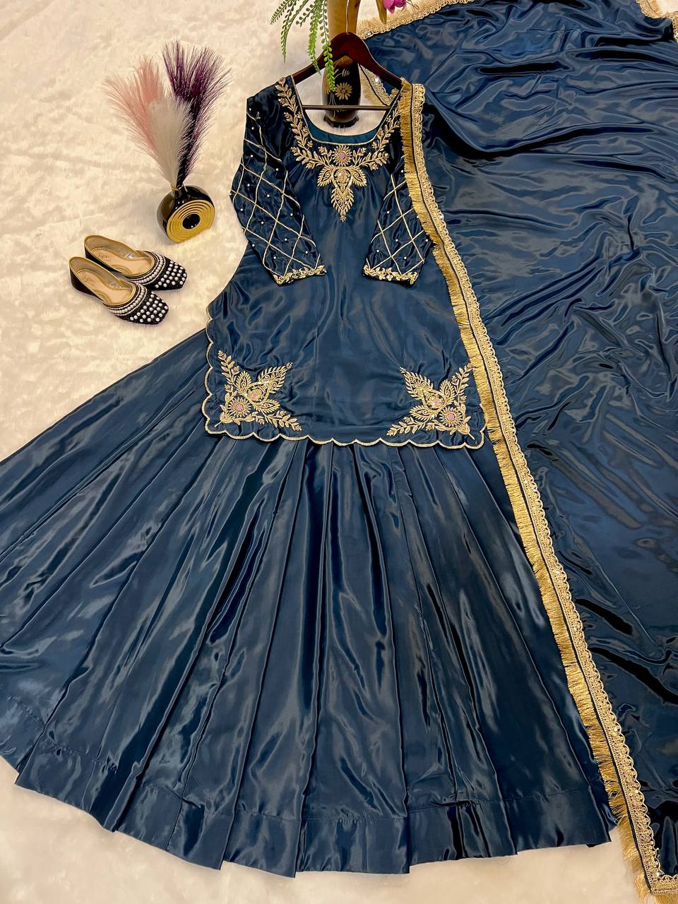 Ready to wear designer Pakistani bride wear  Crepe Silk lehenga choli with dupatta set
