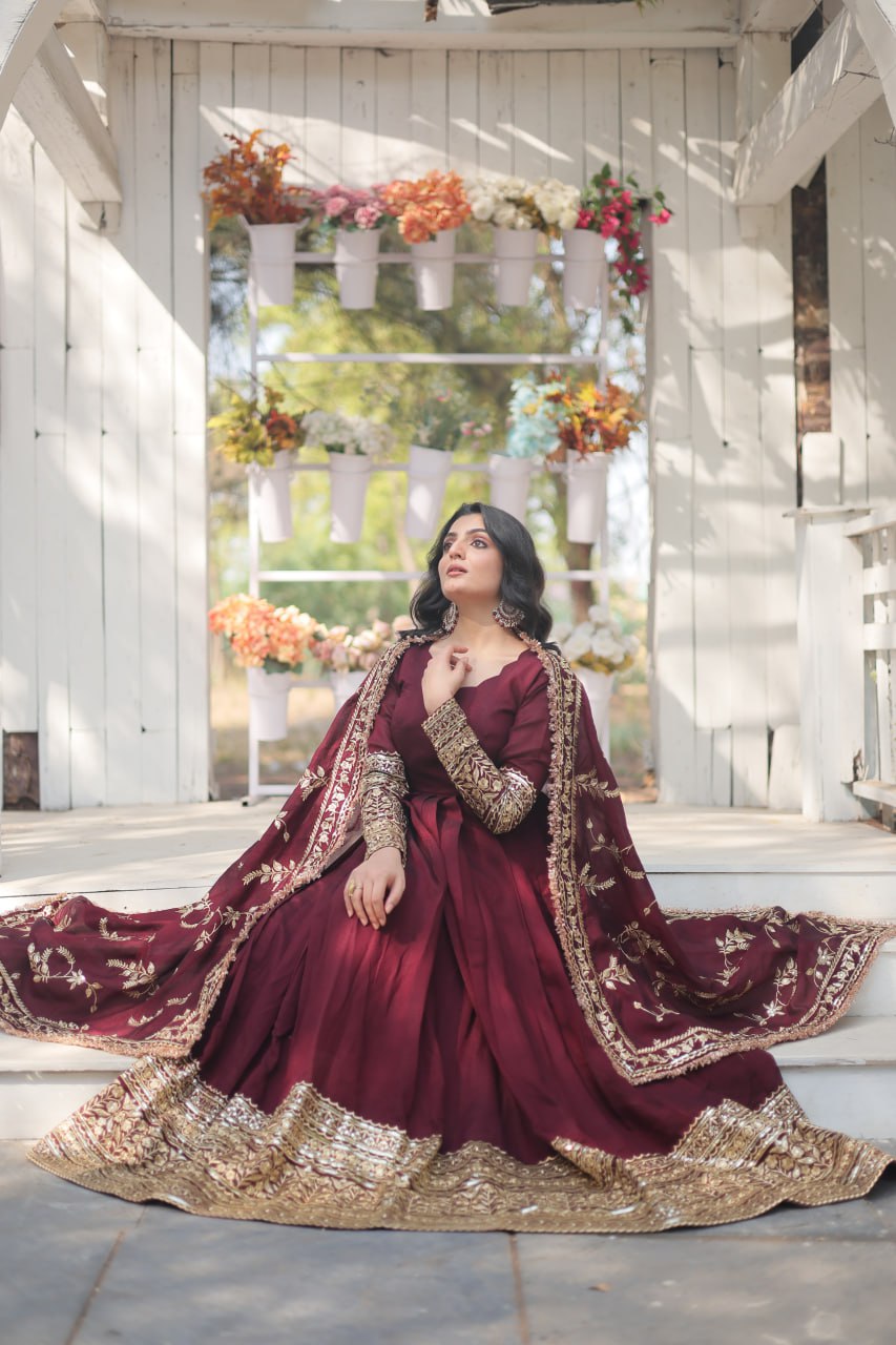 Wedding wear full heavy work gown with dupatta for women