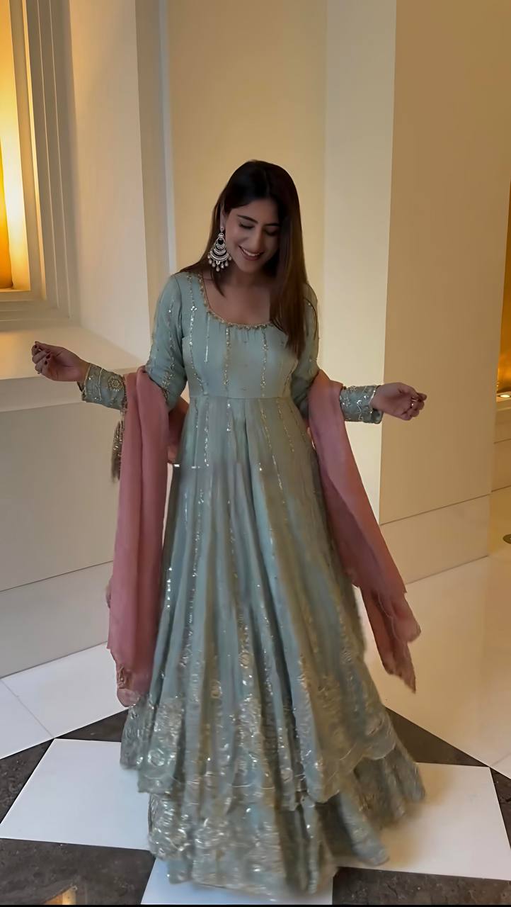 Women Anarkali star georgette kurta lehenga with dupatta sets