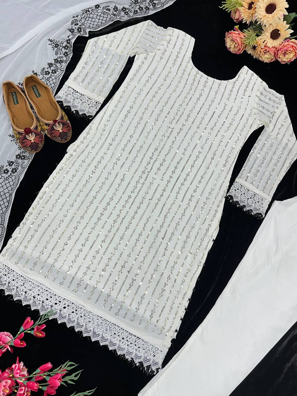 Party Wear Kurti & Pant Set with Fancy Dupatta