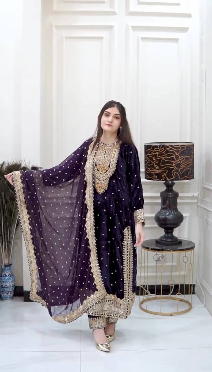 Pure Heavy Viscose Velvet Top Bottom with Dupatta