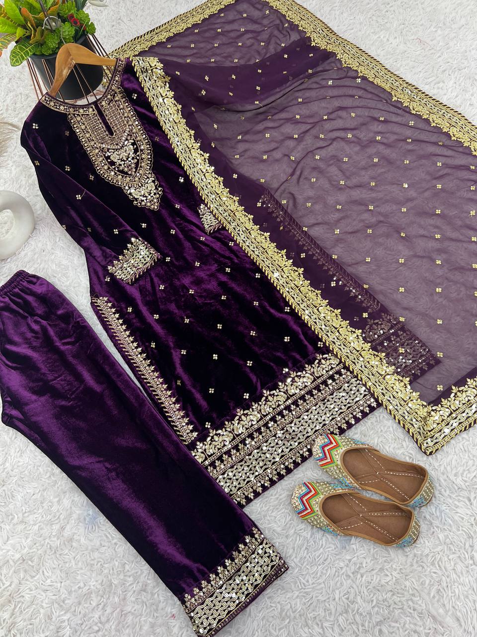 Pure Heavy Viscose Velvet Top Bottom with Dupatta