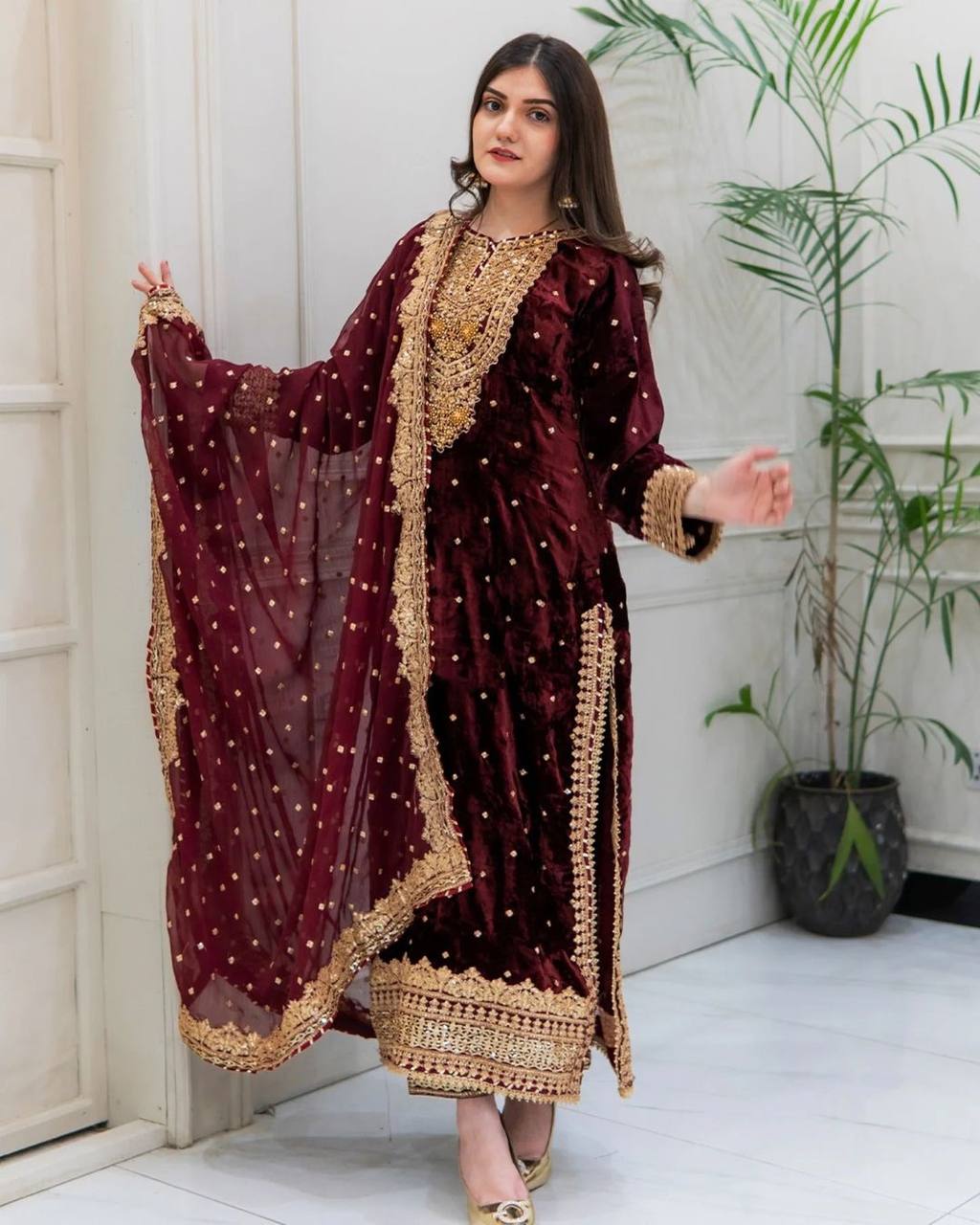 Pure Heavy Viscose Velvet Top Bottom with Dupatta