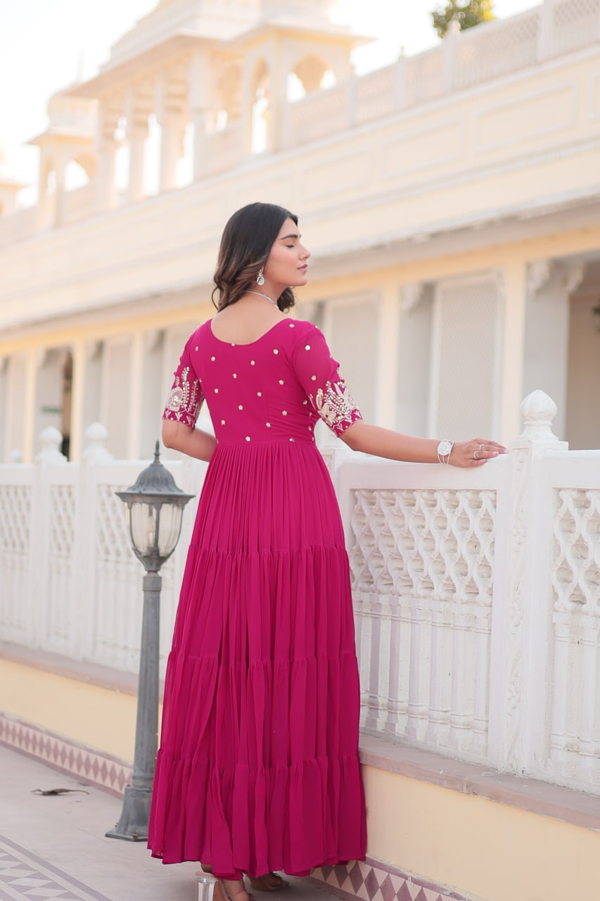 Zari work full flared gown kurta for women