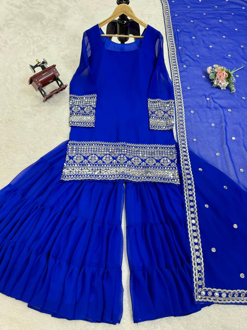 Faux Georgette Kurta Sharara with Dupatta