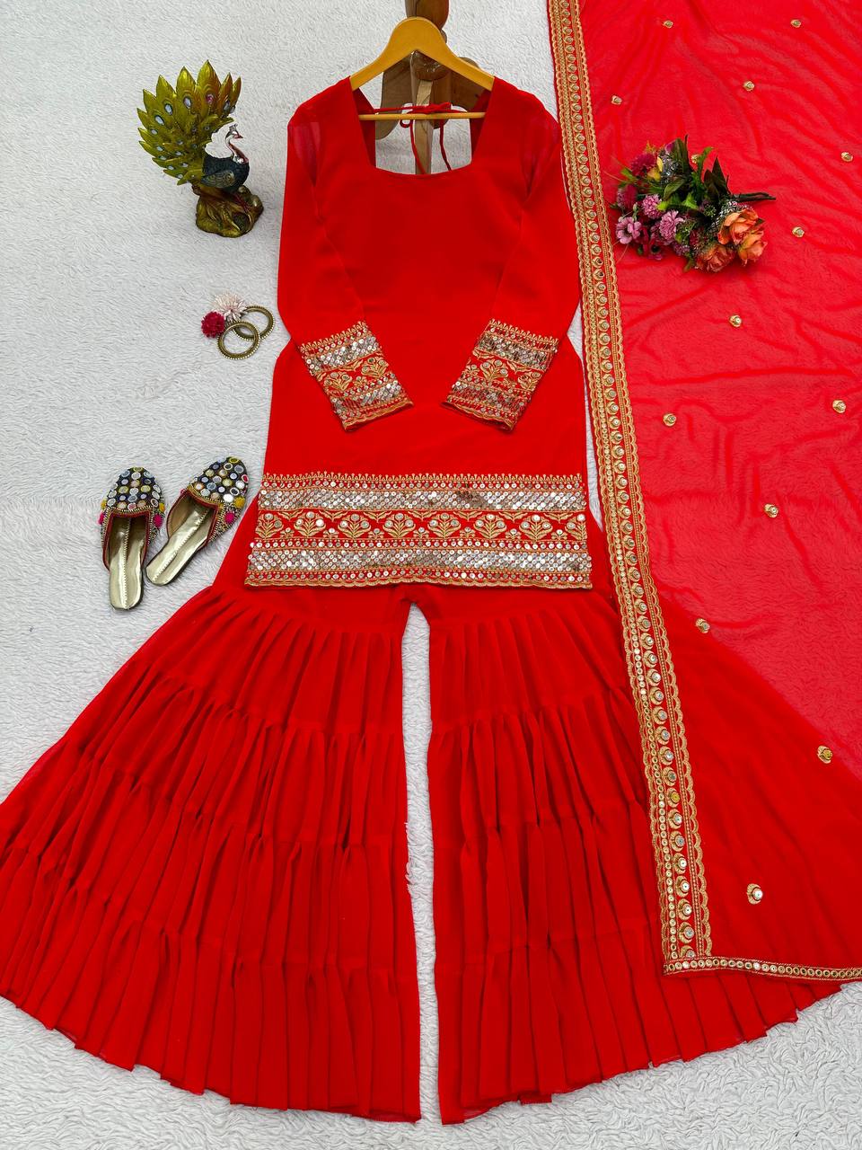 Faux Georgette Kurta Sharara with Dupatta