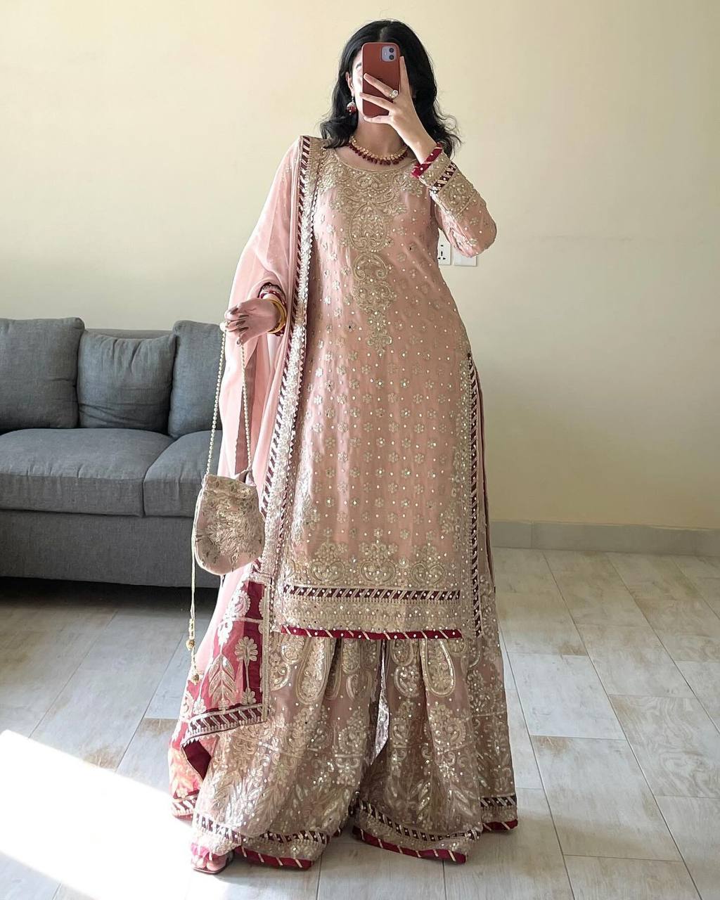 Faux Georgette Kurta Sharara with Dupatta