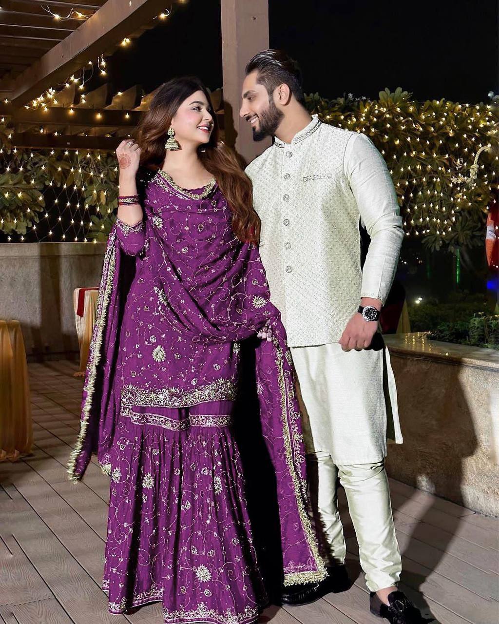 Festival wear Georgette Embroidered Top &amp; Sharara Set with Dupatta