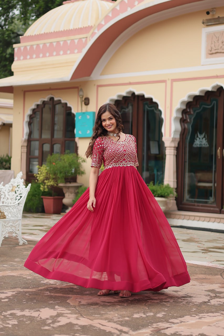 Full flared georgette heavy wedding and festival wear gown for women and girls