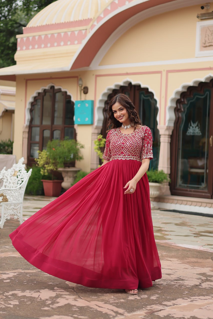 Full flared georgette heavy wedding and festival wear gown for women and girls