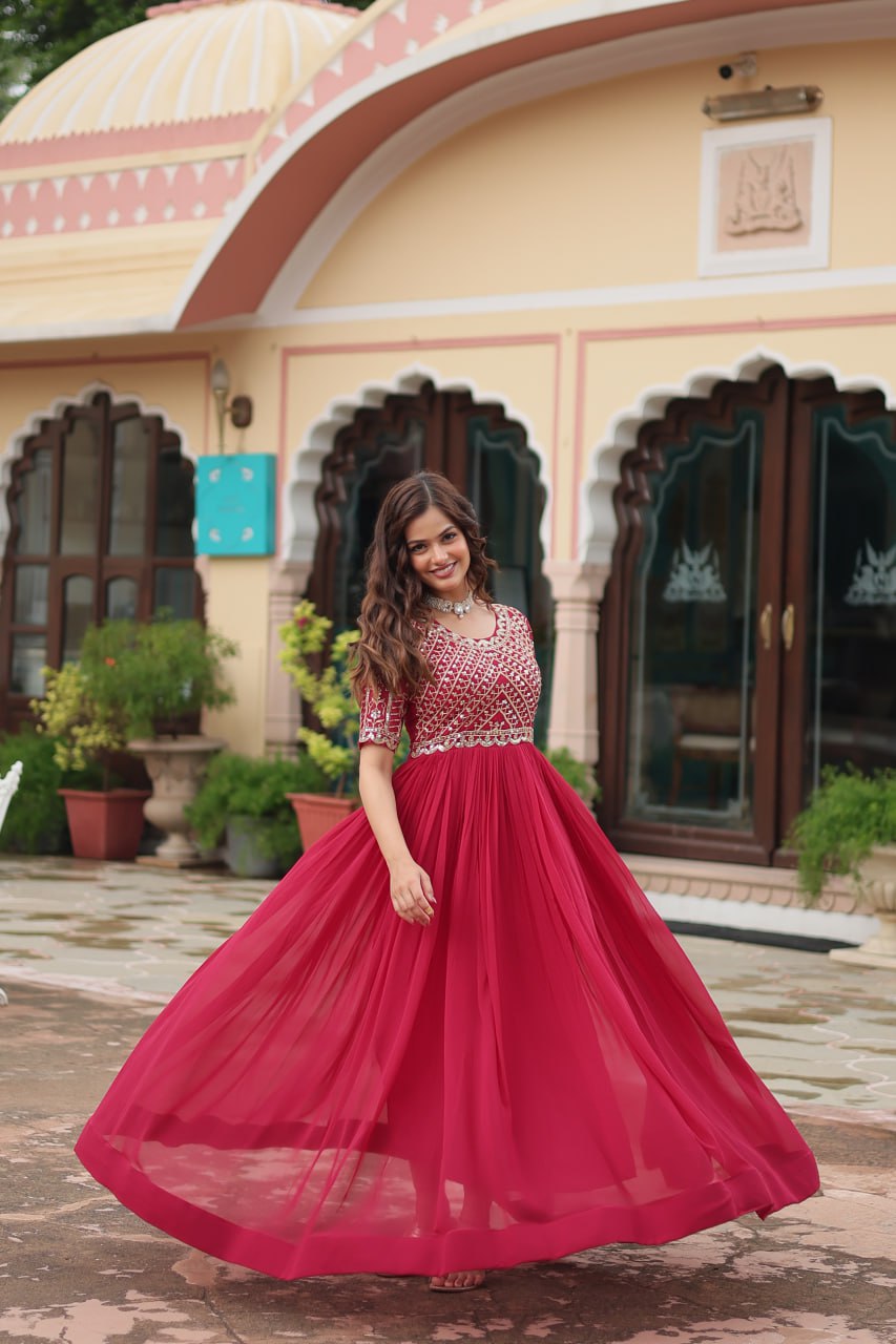 Full flared georgette heavy wedding and festival wear gown for women and girls