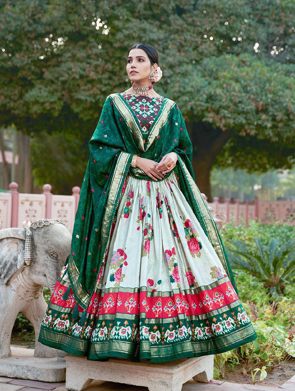 Girls Patola Print Blouse with Lehenga