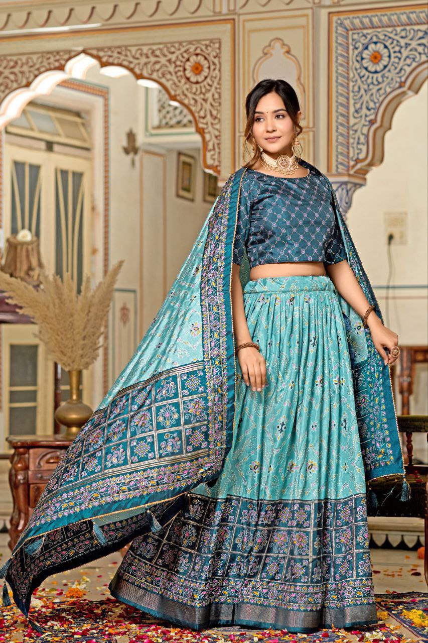 Tussar Silk with Minakari with Foil Print Lehenga