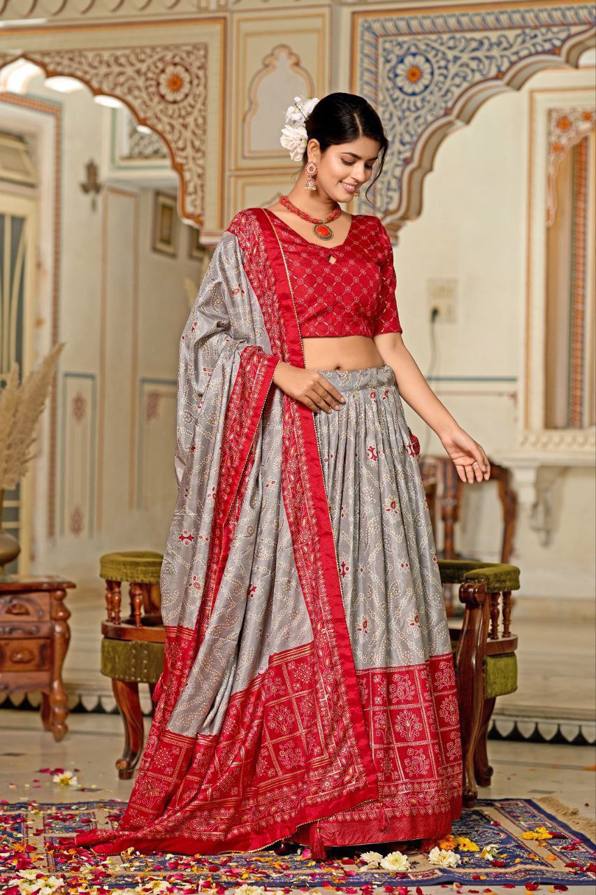 Tussar Silk with Minakari with Foil Print Lehenga