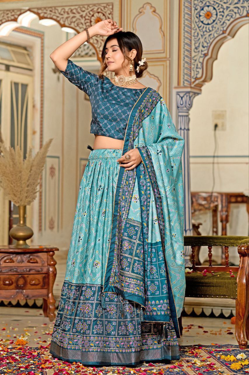 Tussar Silk with Minakari with Foil Print Lehenga