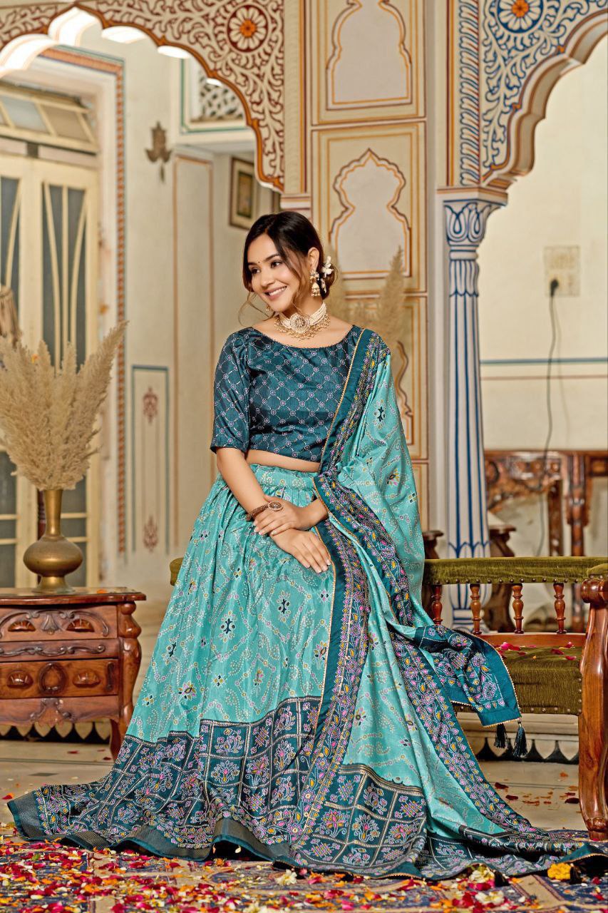 Tussar Silk with Minakari with Foil Print Lehenga