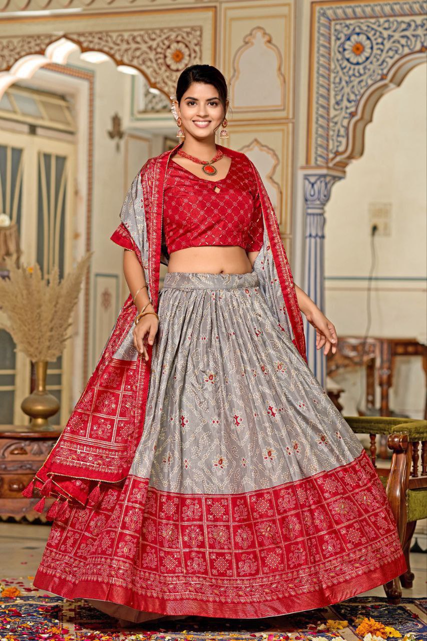 Tussar Silk with Minakari with Foil Print Lehenga