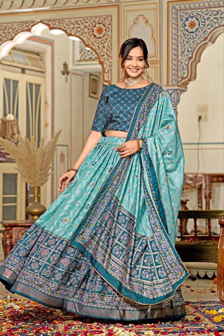 Tussar Silk with Minakari with Foil Print Lehenga