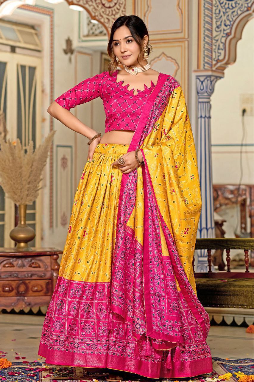 Tussar Silk with Minakari with Foil Print Lehenga