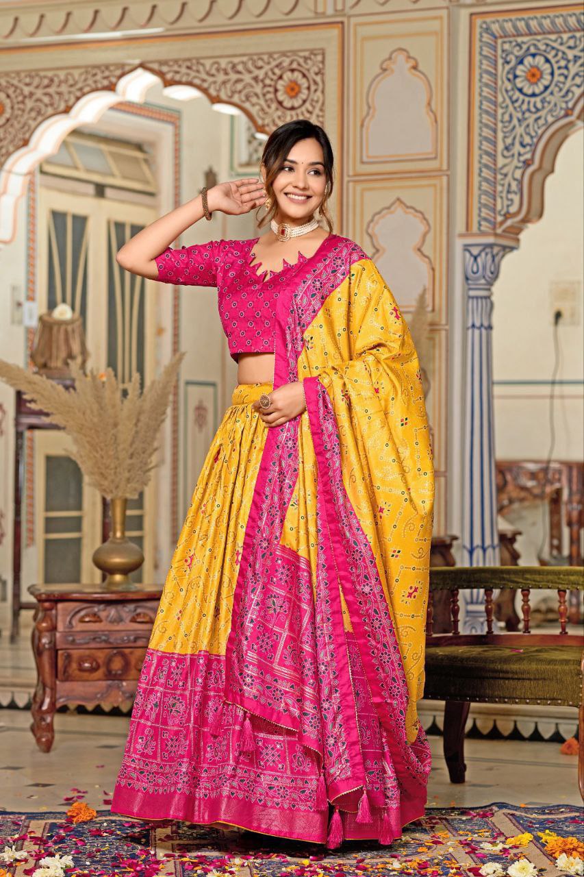 Tussar Silk with Minakari with Foil Print Lehenga