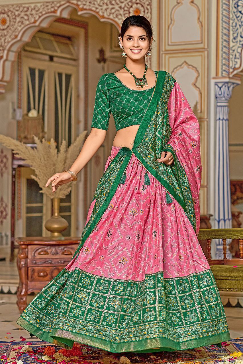 Tussar Silk with Minakari with Foil Print Lehenga