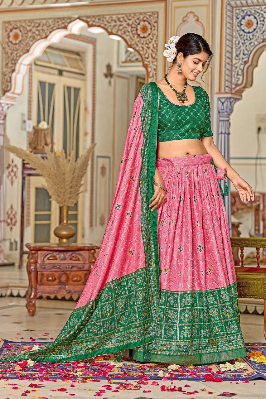 Tussar Silk with Minakari with Foil Print Lehenga