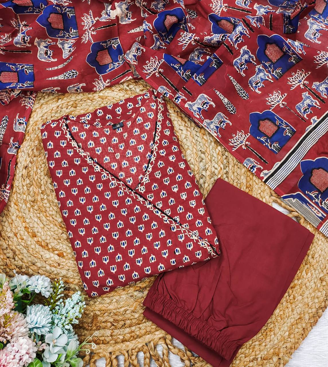 Heavy Cotton Printed Top Pant with Dupatta