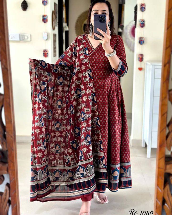 Heavy Cotton Printed Top Pant with Dupatta