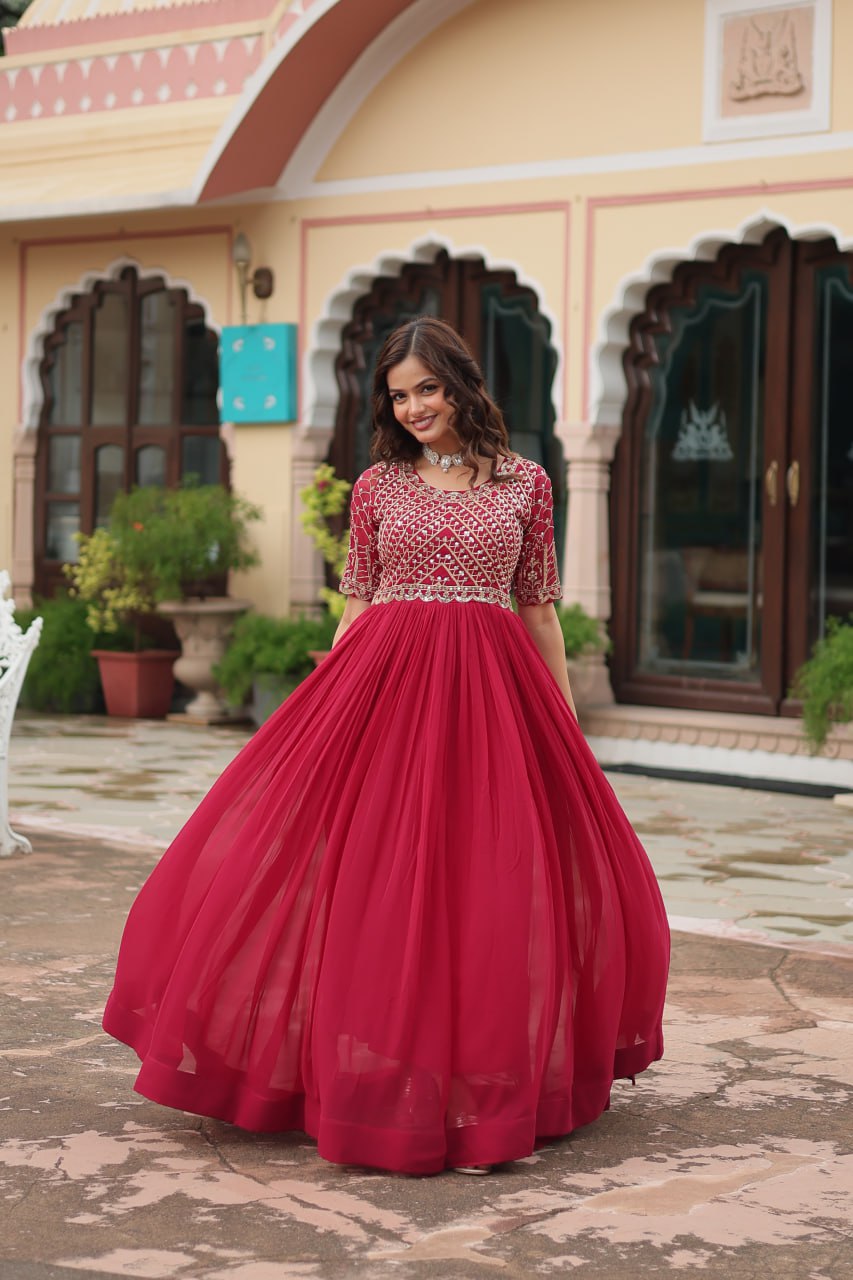 Full flared georgette heavy wedding and festival wear gown for women and girls