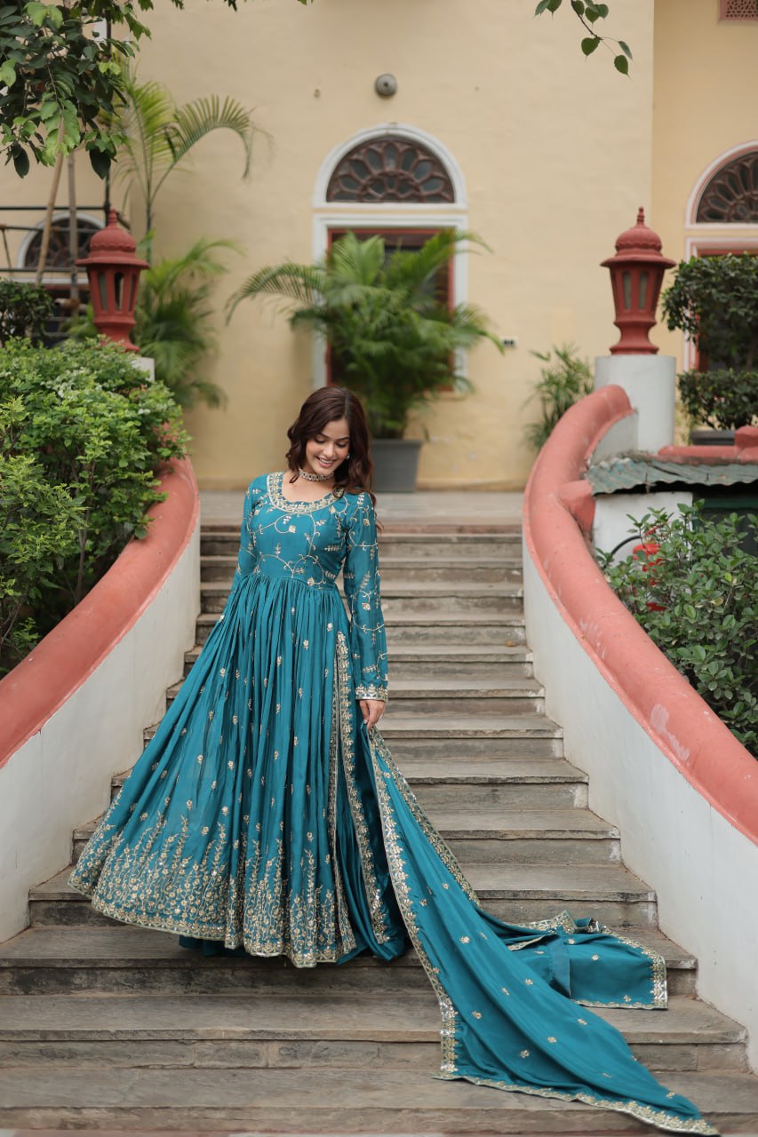 Chinon with Rich Sequins Embroidered Work Kurta Sharara with Dupatta