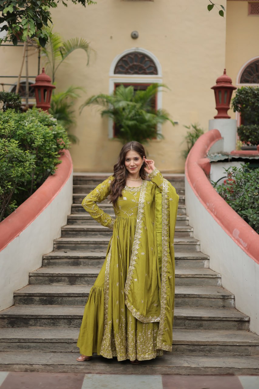 Chinon with Rich Sequins Embroidered Work Kurta Sharara with Dupatta