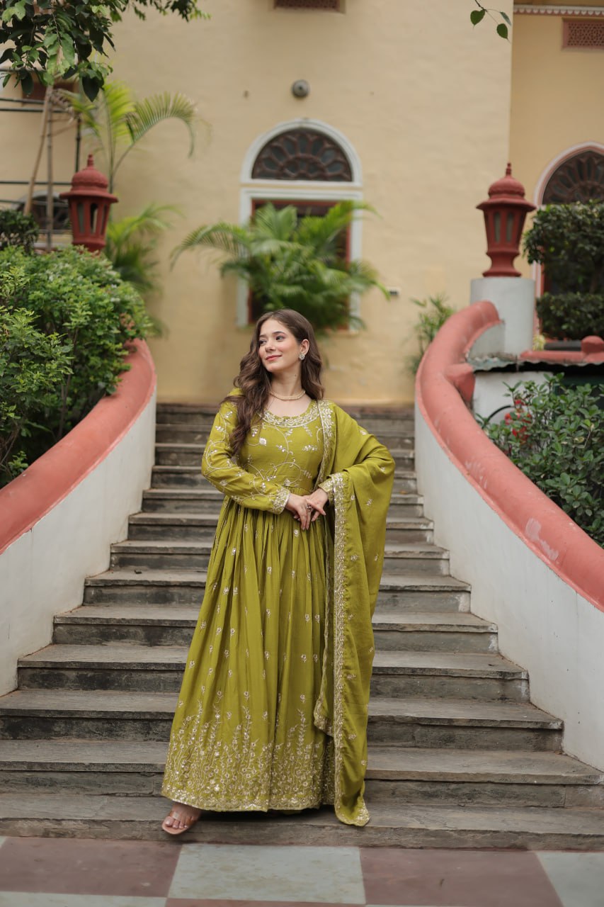 Chinon with Rich Sequins Embroidered Work Kurta Sharara with Dupatta