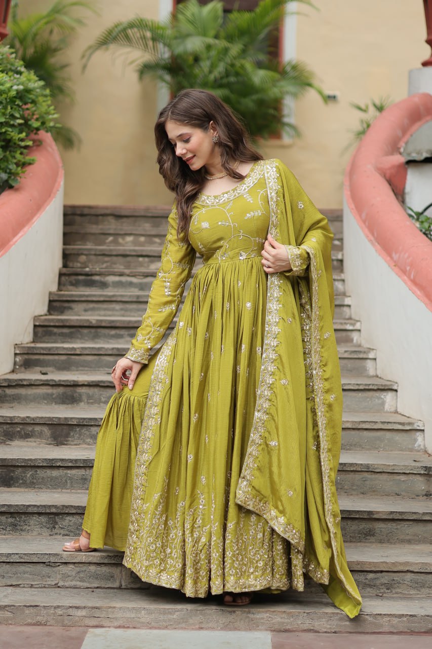 Chinon with Rich Sequins Embroidered Work Kurta Sharara with Dupatta