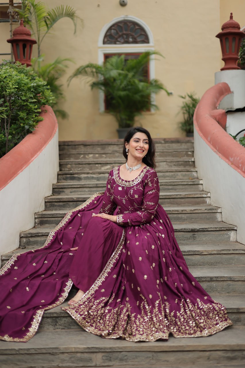 Chinon with Rich Sequins Embroidered Work Kurta Sharara with Dupatta