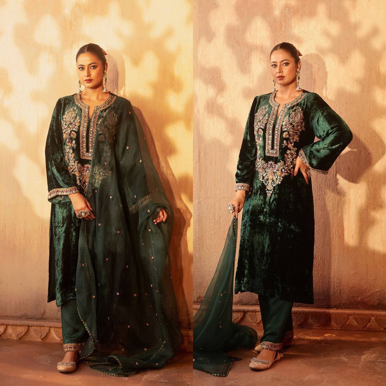 Heavy Viscous Velvet with Heavy Embroidery Sequence Work Kurta Pant with Dupatta