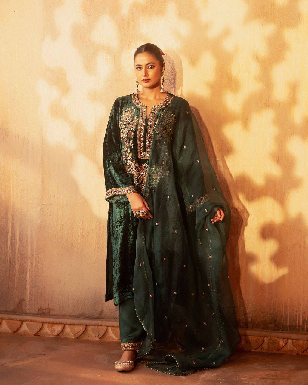 Heavy Viscous Velvet with Heavy Embroidery Sequence Work Kurta Pant with Dupatta