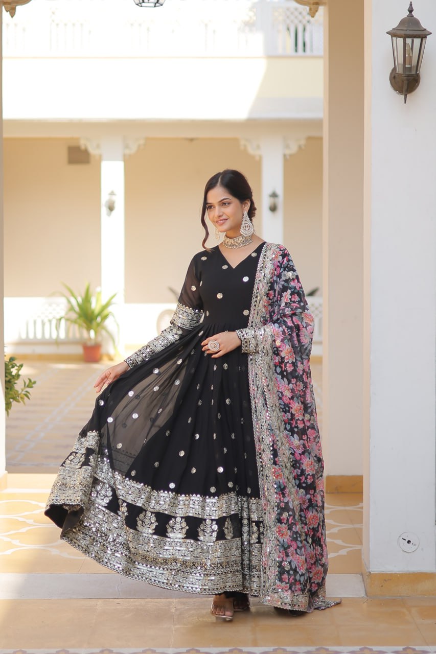 Fashionable efashionkart Georgette gown with silk dupatta sets