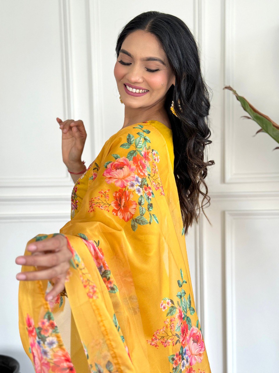 Yellow Viscose Chanderi Straight Kurta Pant with Dupatta